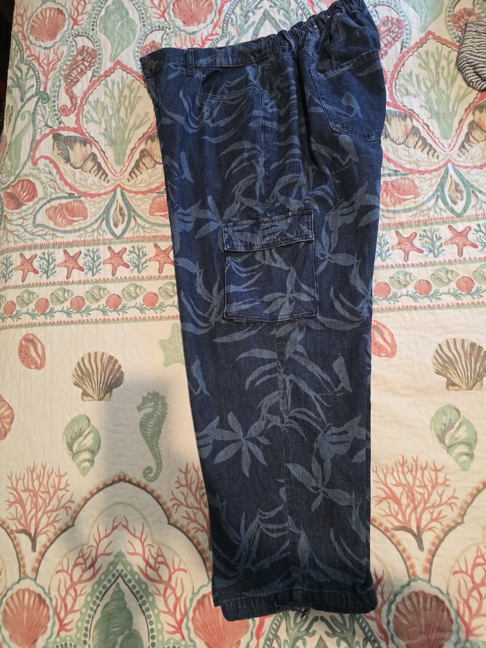 Blue Tropical Print Cargo Pants